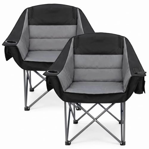Qucamous 2 Pack Oversized Heavy Duty Camping Chairs Support 500 lbs, Black & Grey
