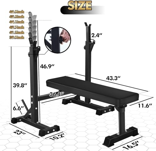 CANPA Black Olympic Weight Bench with Squat Rack - Adjustable Home Gym Equipment
