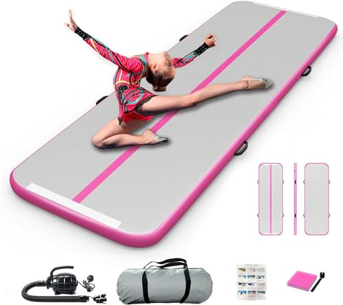 Pink 10ft Inflatable Gymnastics Air Mat with Electric Pump - Tumbling & Training Mat