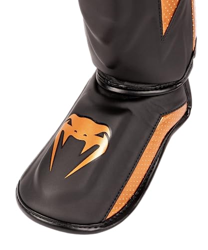 Venum Elite Evo Shin Guards - Black & Bronze, Medium, MMA Protective Gear