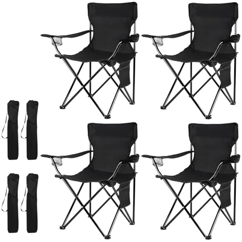 Damei Century Black Portable Folding Camping Chair 4-Pack Lightweight Outdoor Seat