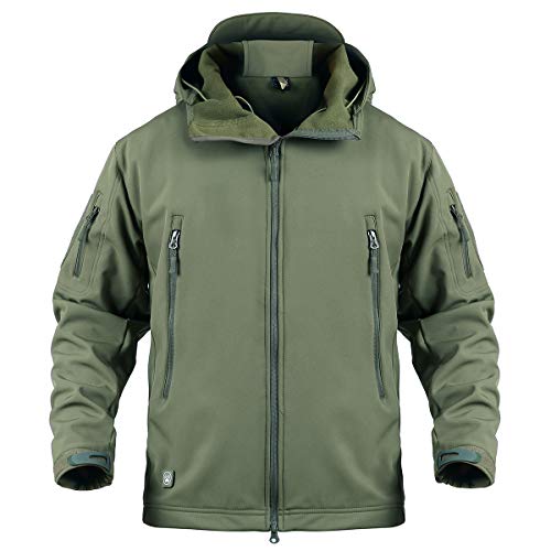 Men's Army Special Ops Tactical Softshell Jacket with Fleece Hoodie - Medium, Army Green