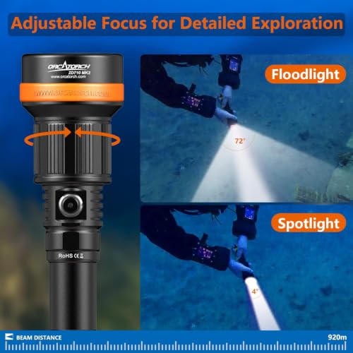 Zoomable Diving Flashlight with Adjustable Beam - Waterproof, Long Battery Life