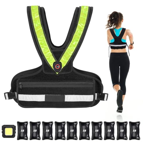 Weighted Vest for Women and Men - 10 lbs Adjustable Fitness Vest with Reflective Strips & LED Sash