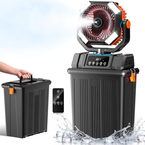 Etholzon 40000mAh Black Orange Outdoor Misting Fan with 15L Tank, Remote & LED Light