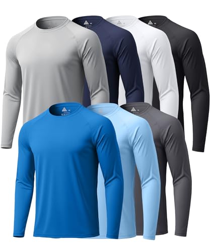 ZITY 7-Pack Long Sleeve Shirts for Men UPF 50+ Fast Dry Large Royal Blue Light Gray