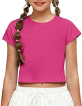 Girls Batwing Short Sleeve Athletic Crop Top T-Shirt - Hot Pink, 9-10 Years