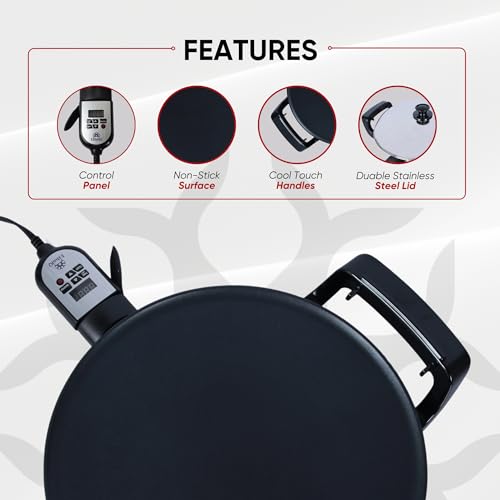 Ethniq 16-Inch Electric Crepe Griddle for Injera & Pancakes - Digital Temp Control