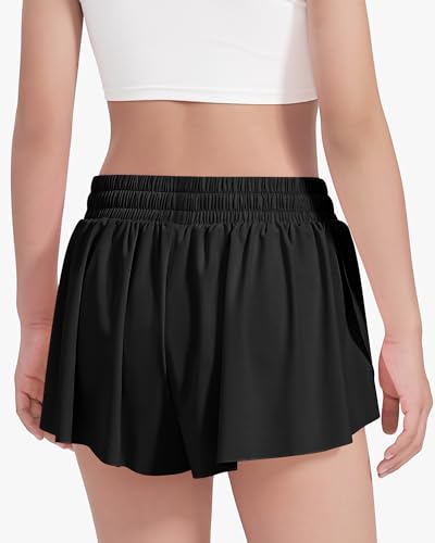 Girls Butterfly Athletic Shorts for Dance Cheer 9-10 Years - Black