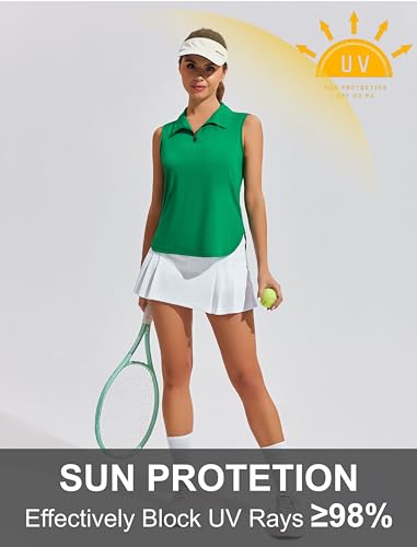 PINSPARK Women's Sleeveless Golf Shirt 1/4 Zip Tennis Polo Medium Green