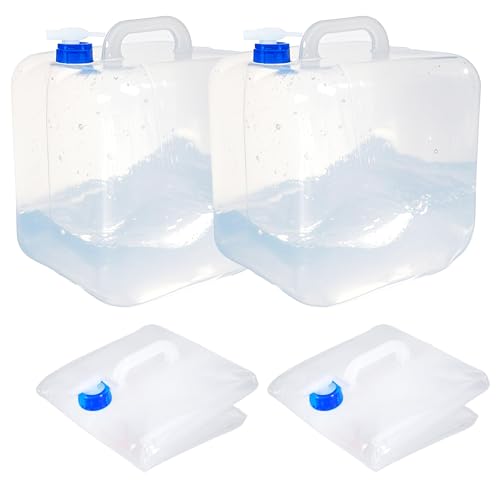 Collapsible Water Container 20L/5.3 Gallon Pack of 2 with Spigot & Hook - BPA Free Folding Water Jug for Camping Hiking Survival