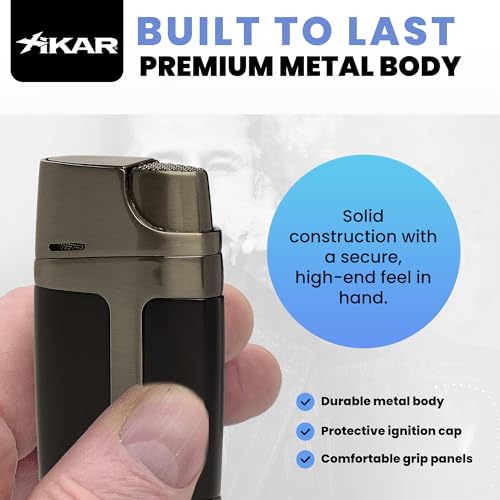 Refillable Double Jet Flame Cigar Lighter with 9mm Punch & Adjustable Flame - Black with Gunmetal