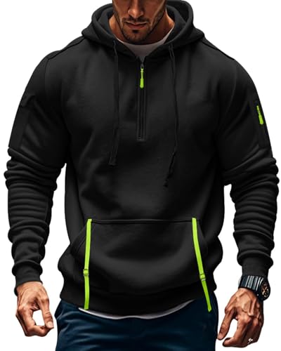 Men's Tactical Hoodies Quater Zip Sweatshirt Black XL - Casual Workout Pullover