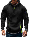 Men's Tactical Hoodies Quater Zip Sweatshirt Black XL - Casual Workout Pullover