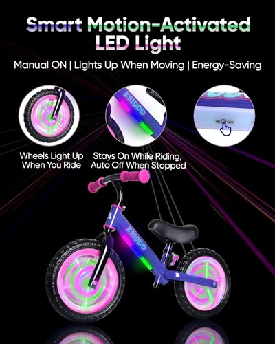 KRIDDO LED Purple Toddler Balance Bike for 2-5 Year Olds – Adjustable & Multi-Terrain