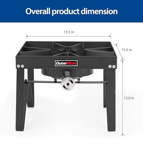 OutdoorMust Single Burner Square Propane Gas Stove with 10 PSI Regulator - Heavy Duty Camping and Cooking