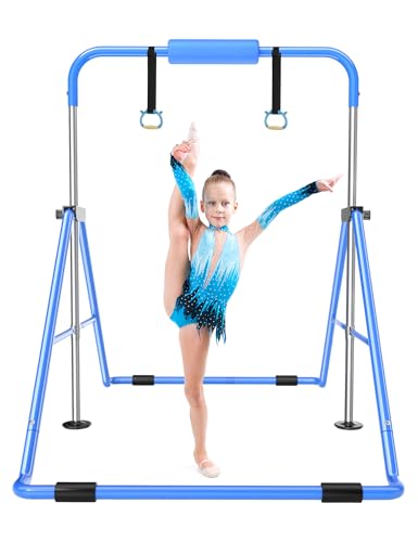 Blue Safly Fun Foldable Kids Gymnastics Bar, Adjustable 35-51 Inches, Sturdy & Portable Indoor Outdoor Equipment