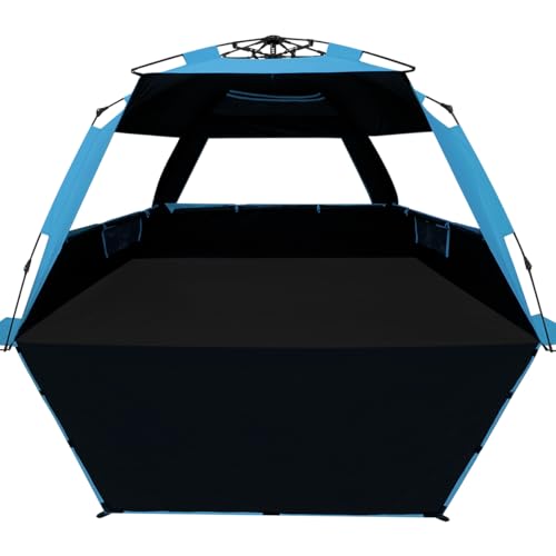 WhiteFang Blackout Beach Tent Sun Shade Shelter for 3-4/5-6 People, Blue, Extendable Floor, UV Protection, Easy Setup