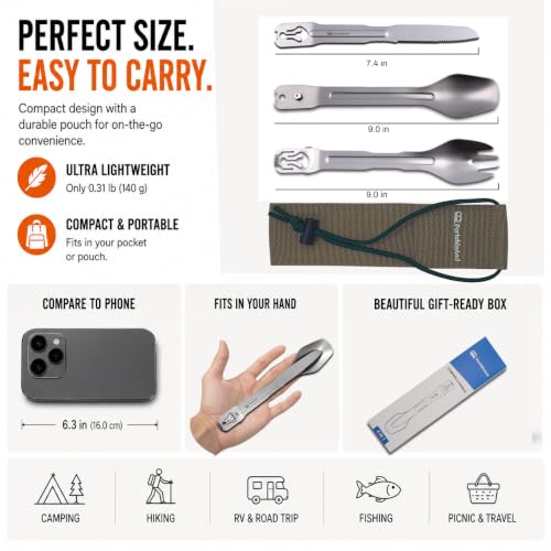 4-in-1 Camping Cutlery Set with Built-in Tongs Stainless Steel Compact Utensils