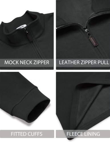 X-Large All Black Mens Quarter Zip Fleece-Lined Pullover Sweatshirt Casual