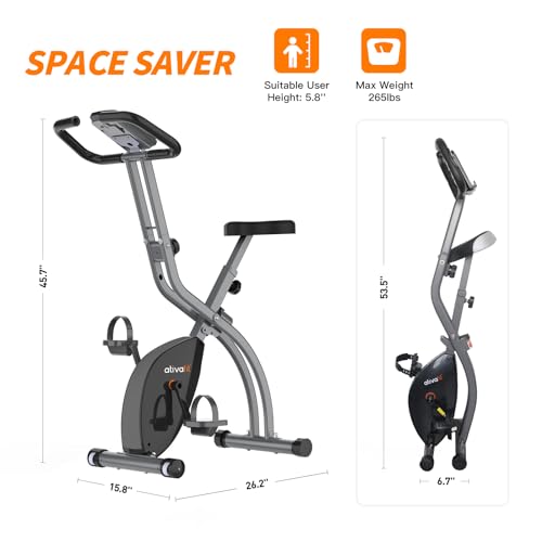 ATIVAFIT 5-in-1 Foldable Exercise Bike Grey with Magnetic Resistance & Adjustable Seat