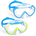 Kids Swimming Goggles for Ages 4-16 with Nose Cover, Anti-Fog No Leak - Blue & Blue Green