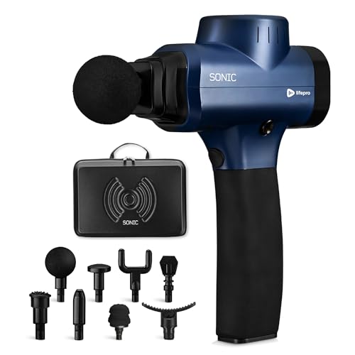 LifePro Sonic Percussion Massage Gun Blue with 8 Heads & 5 Speeds – Athlete-Grade Recovery