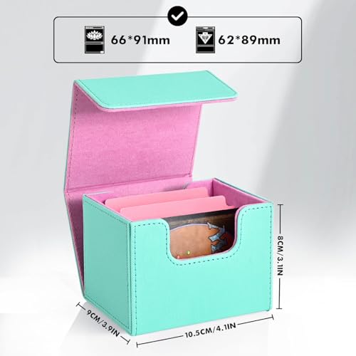 Magnetic MTG Deck Box Holds 120+ Single Sleeved Cards - Turquoise & Pink