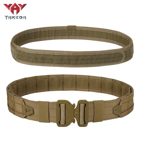 YAKEDA Tactical Battle Belt 8-in-1 Molle Hunting Belt with Pouches - Camou