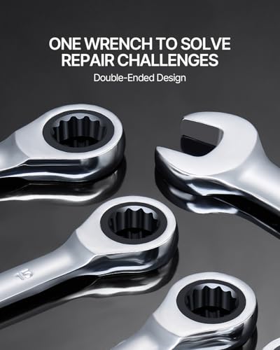 VEVOR 30-Piece Metric & SAE Ratcheting Wrench Set, 72 Tooth, Silver