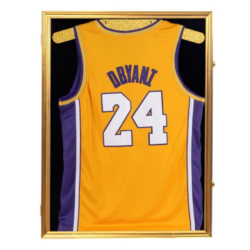 Gold Frame Jersey Display Case with UV Protection Acrylic & Black Background - Model: Gold Frame