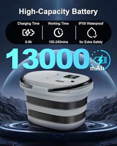 Portable Camping Shower Kit with 20L Foldable Bucket & 13000mAh Battery