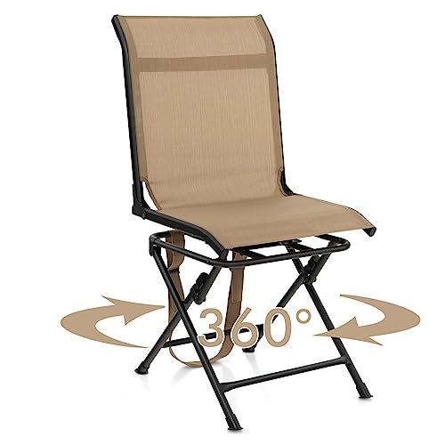Brown Hunting Chair with Swivel Base - 360° Silent Folding Blind Seat, Waterproof & Portable, Without Armrest