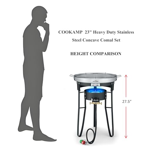 Single Burner Concave Comal Set with 23-Inch Stainless Steel Surface, 100,000 BTU Propane Stove