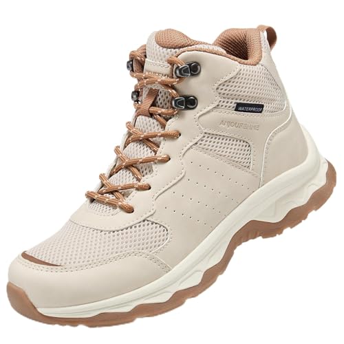 Women's Waterproof Hiking Boots - Lightweight Non-Slip Outdoor Footwear Beige 9