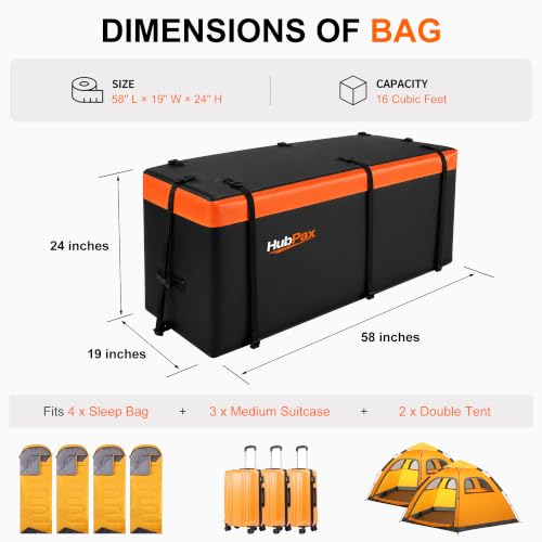 HubPax 16 Cu Ft Folding Hitch Cargo Carrier Basket 60 x 20 x 6 with Waterproof Bag