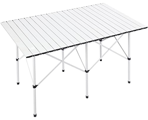 Ever Advanced White Foldable Camping Table for 4-6 Persons, Fixed Height, Lightweight Aluminum with Carry Bag