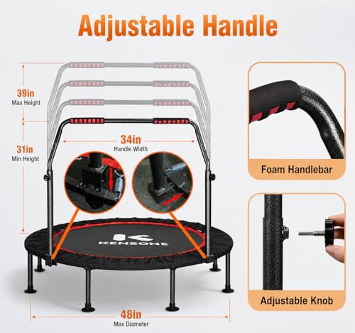 48-Inch Rebounder Trampoline for Adults with Handle – Foldable Exercise Jumping Mat, Black