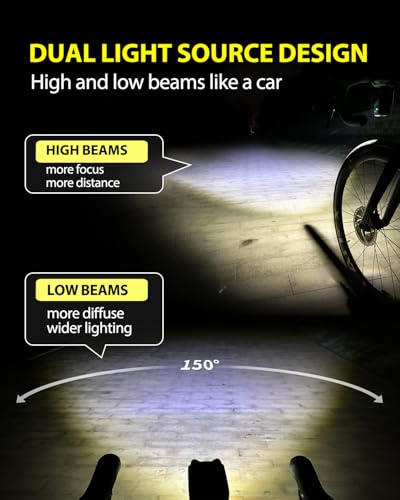 Bike Headlight 1700LM Dual Beam Waterproof for Night Cycling - Black
