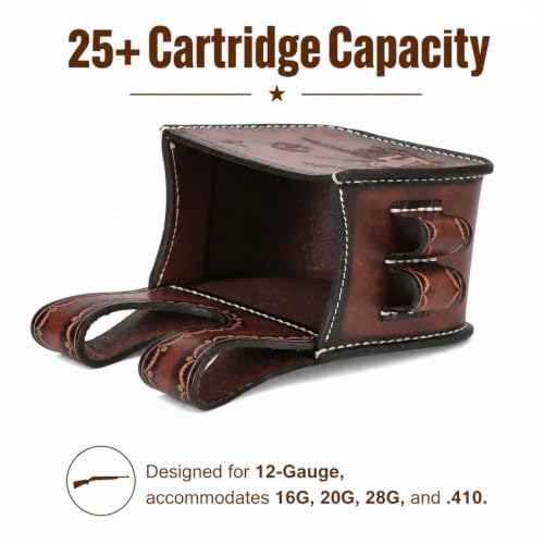 Leather Shotgun Shell Pouch for Clay, Trap & Skeet Shooting, 25+ Capacity