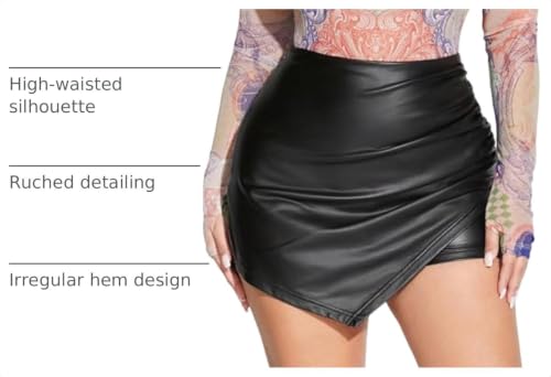 Women's PU Leather Skorts Shorts - Large Black