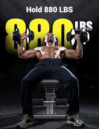 YOLEO XL Adjustable Weight Bench with Foldable Design and Extended Headrest for Heavy Lifting