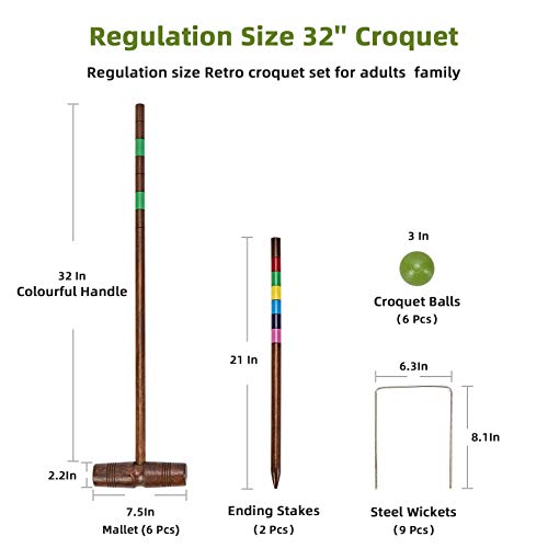 Vintage Archaize 32in 6-Player Wooden Croquet Set for Backyard Outdoor Fun