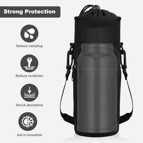 Crossbody Water Bottle Holder with Strap & Phone Pocket - Black, 40 Ounces
