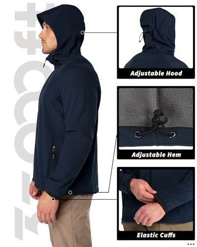 Men's Waterproof Hooded Rain Jacket - Fleece Lined, Lightweight, Loyal Blue, 33,000ft