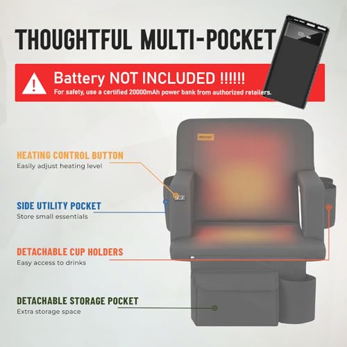 Overmont 24.5-Inch Wide Heated Stadium Seat with Back Support & Dual-Zone Heat