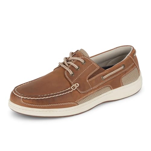 Dockers Mens Beacon Leather Boat Shoe - Dark Tan, Water-Resistant, Stain Defender