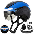 Adult Bike Helmet with LED Turn Signals & Magnetic Goggles - Blue & Black - Removable Visor