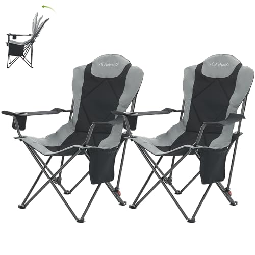 Aohanoi 2-Pack Portable Camping Chairs Heavy Duty Foldable with Adjustable Backrest