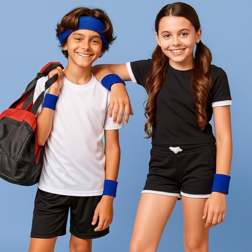 Kids Sweat Wristbands Bulk - 24 Pcs Dark Blue Sports Wristbands for Kids & Teens